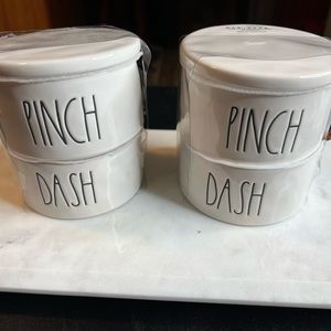 Rae Dunn “ Dash” and “Spice” stackable canisters. 4” by 4 1/2. Round with lids.